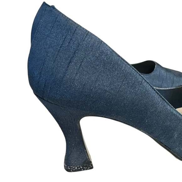 Navy Silk Shantung Pumps Heels 8 - Picture 7 of 13